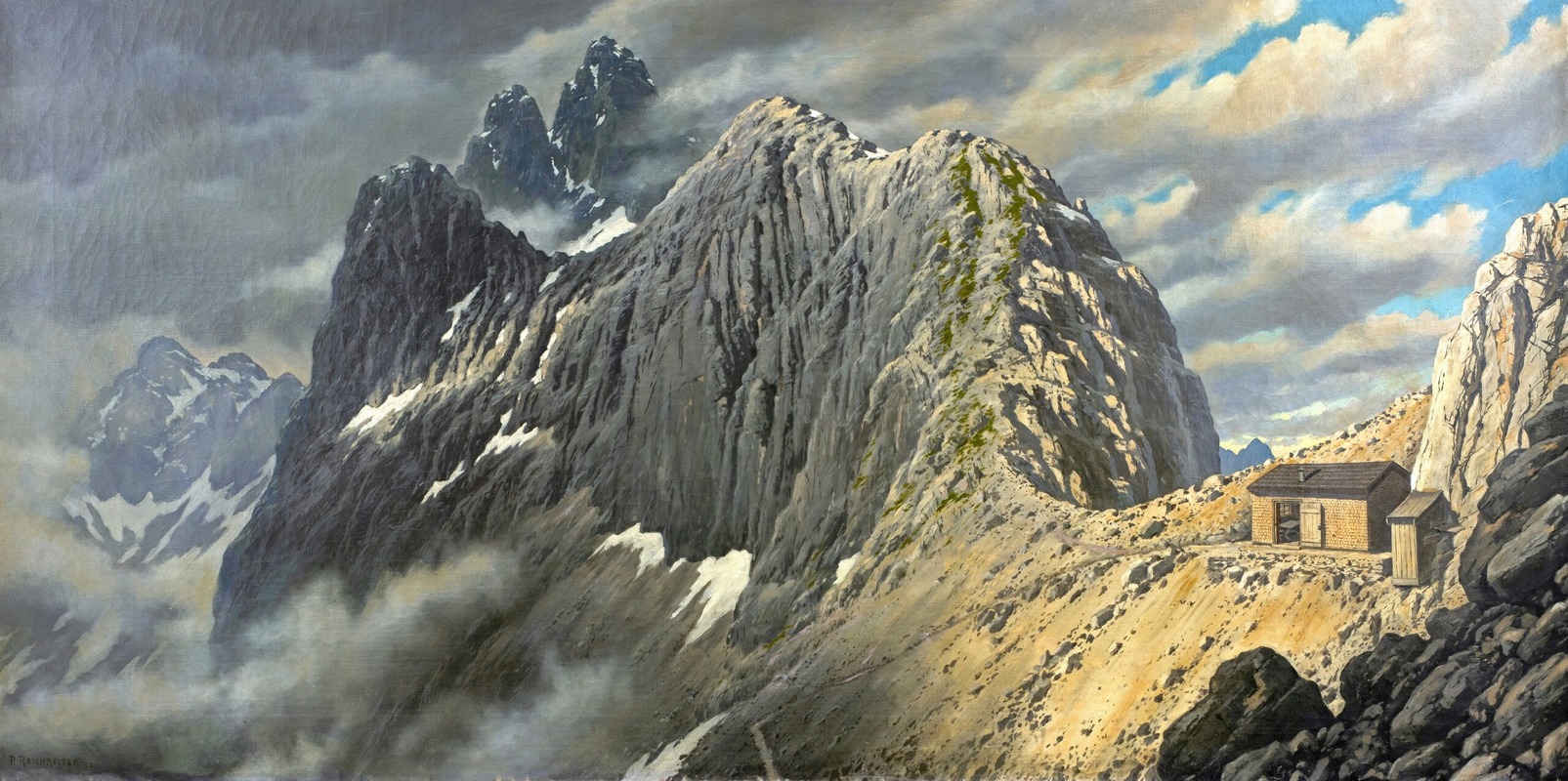 Rudolf Reschreiter - Die Meilerhütte im Wettersteingebirge (von Osten aus gesehen)