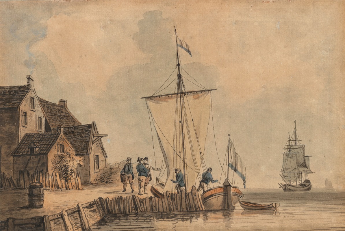 Samuel Atkins - Figures embarking from a quay