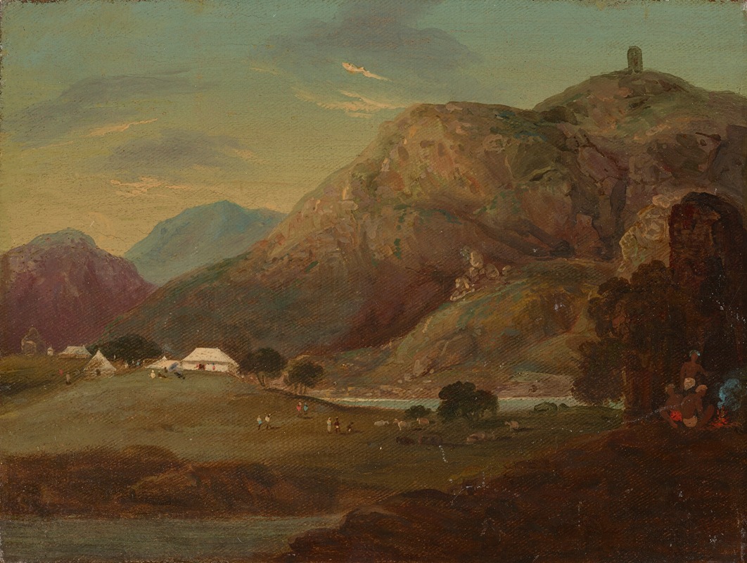 Sir Charles D'Oyly - An encampment by a river at dusk