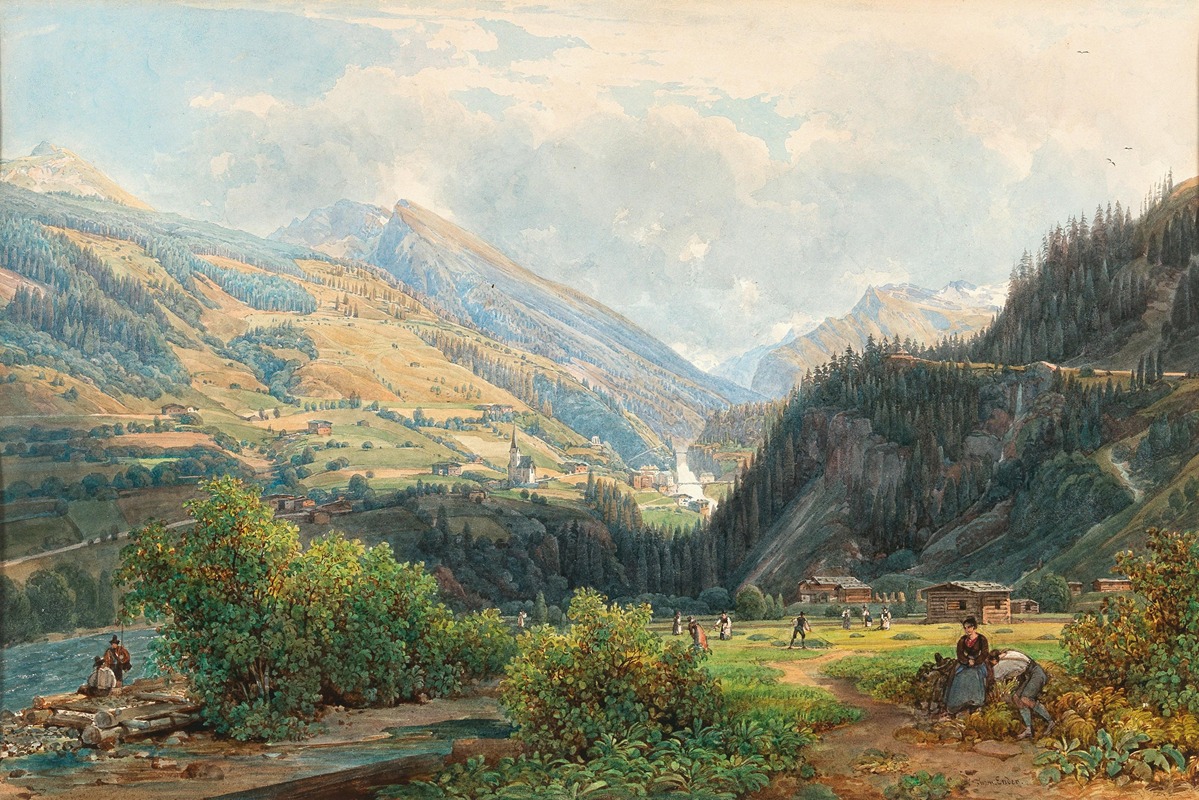 Thomas Ender - Gasteinertal with a View of the Waterfall in Bad Gastein