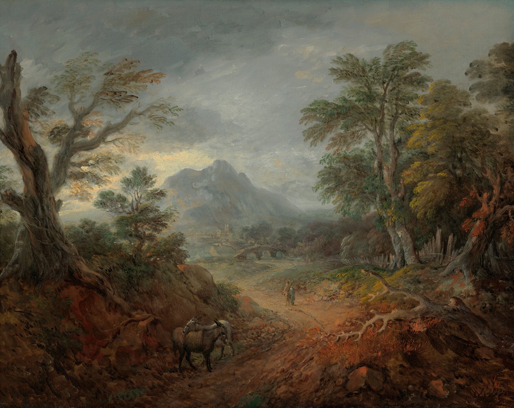 Thomas Gainsborough - A wooded landscape with donkeys and figures on a path