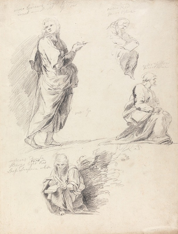 Sir Joshua Reynolds - Sheet of Figure Studies from Raphael’s Disputation (with separate sheet bearing inscription)