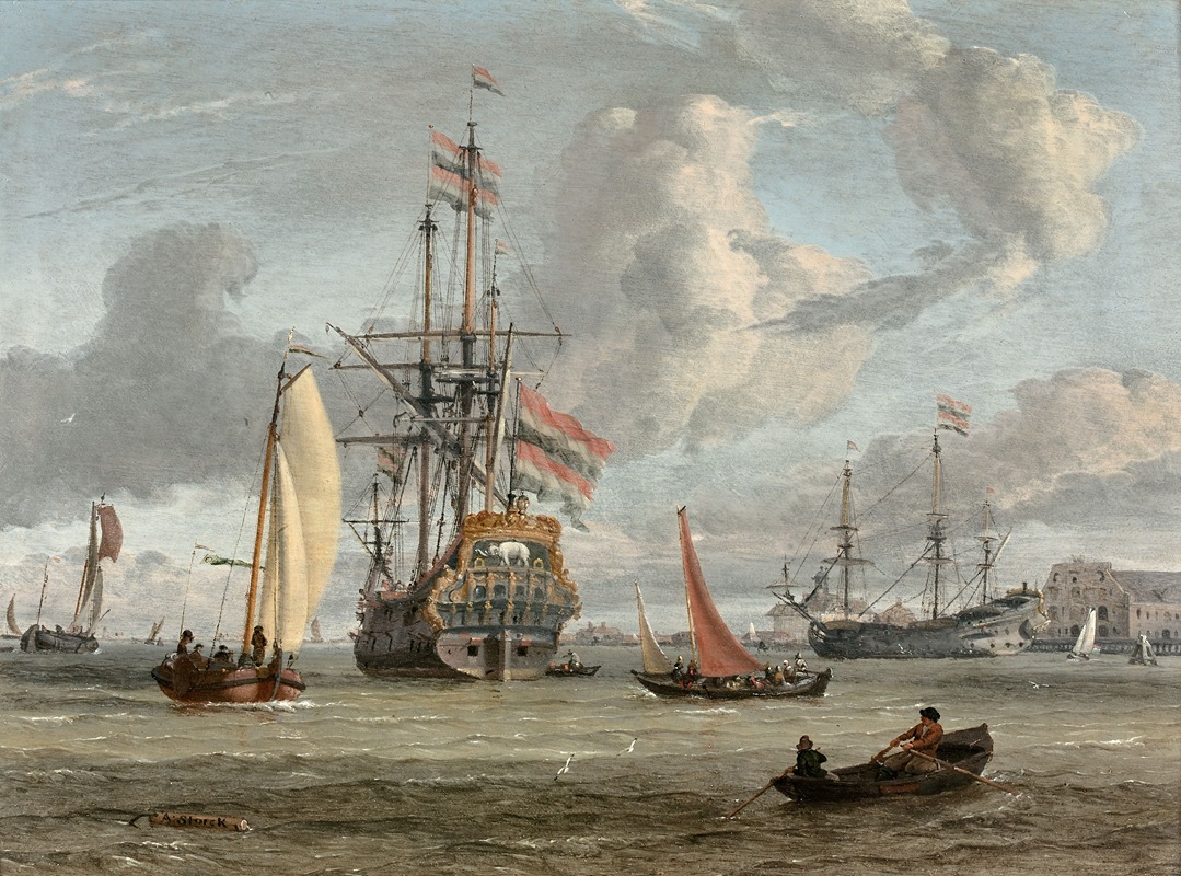 Abraham Storck - Grand navire de la couronne du Danemark près d’un littoral