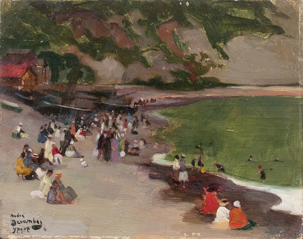 André Victor Édouard Devambez - Vue animée de la plage d’Yport