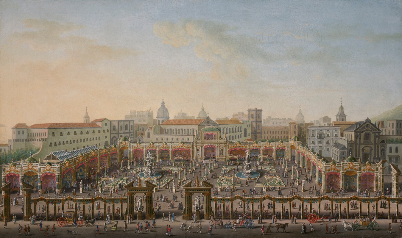 Antonio Joli - Naples, Piazza Trieste e Trento with a fair viewed from a balcony of the Palazzo Reale