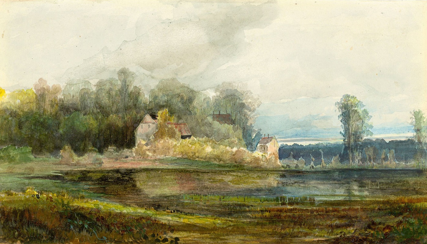 Carl Blechen - Teich mit Wald und Häusern