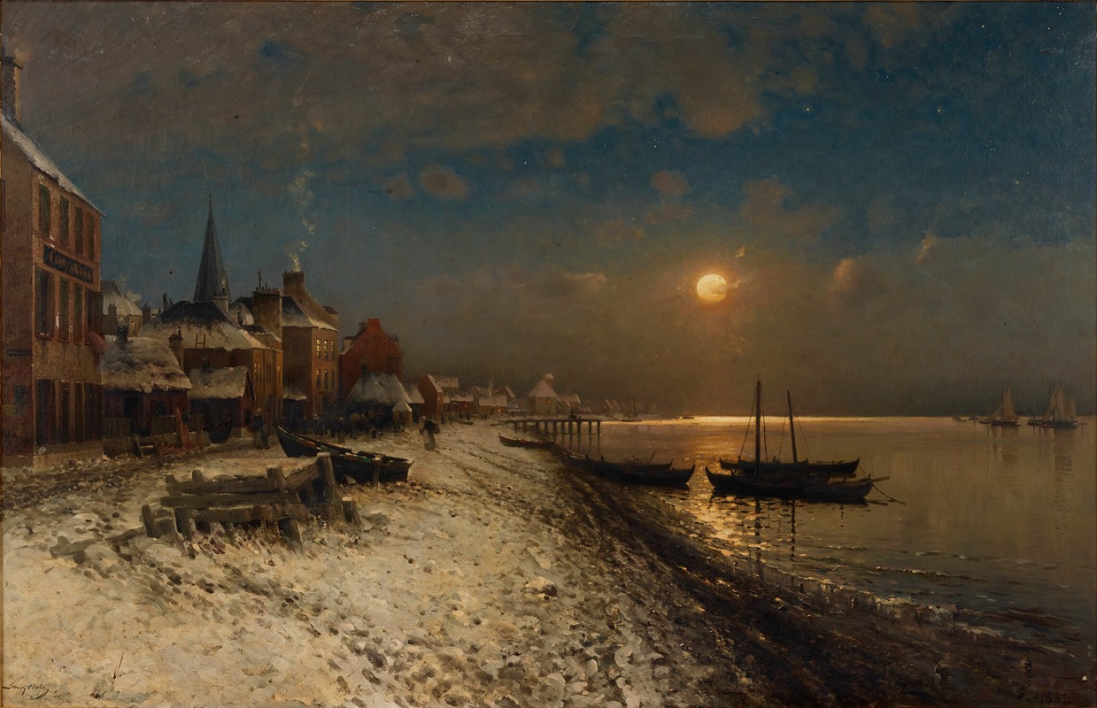 Carl Frithjof Smith - Clair de lune, port enneigé