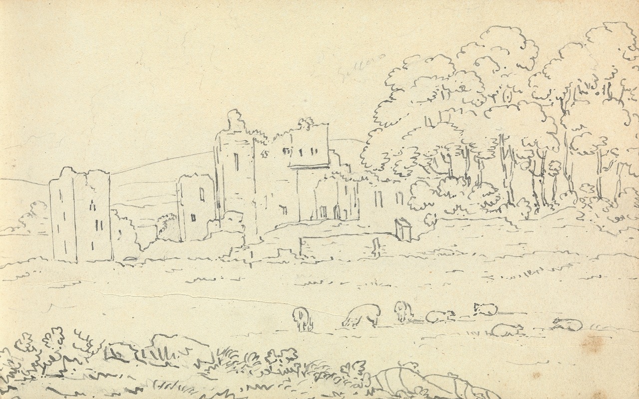 Thomas Bradshaw - Sketch of Castle Ruins with Cows Grazing in the foreground