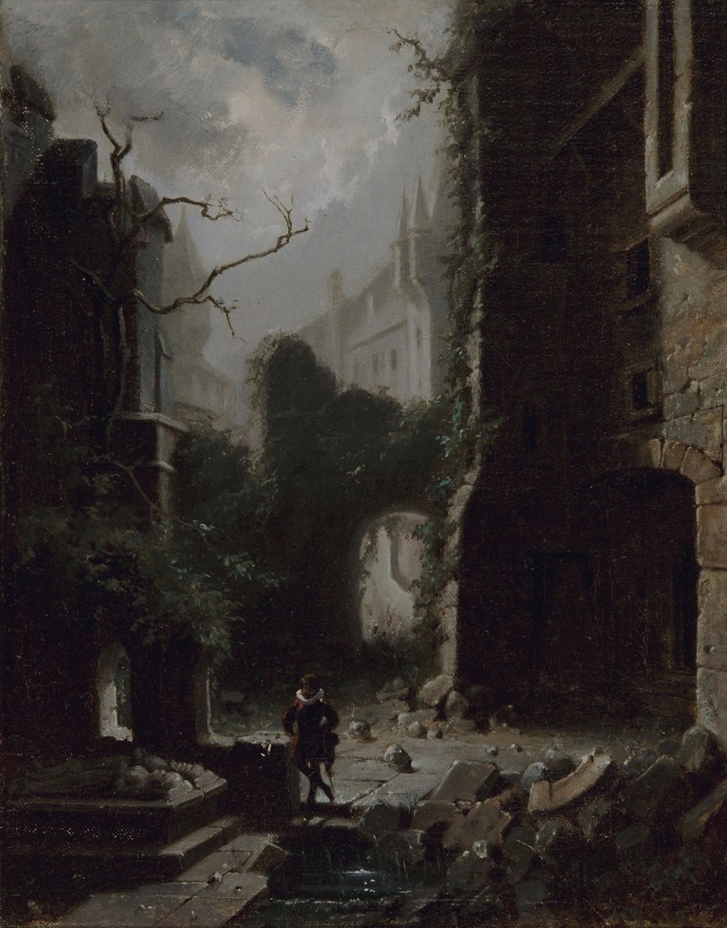 Carl Spitzweg - Moonlit Scene with Castle Ruins