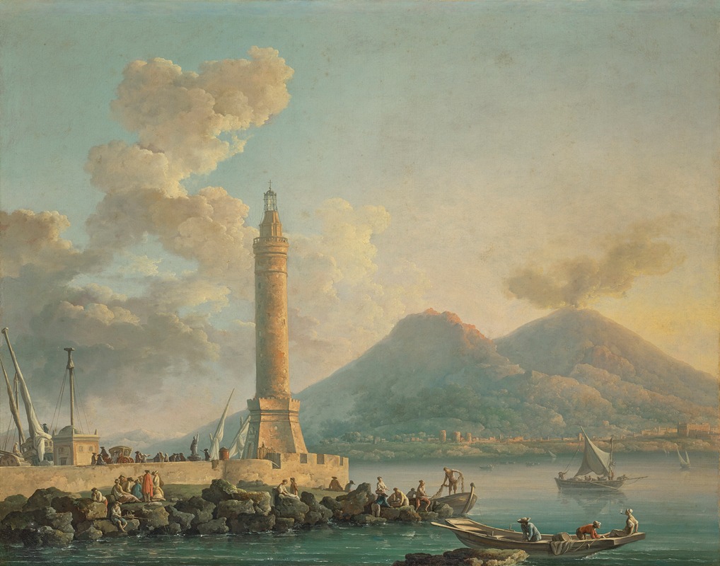 Carlo Bonavia - The Lanterna del Molo, Naples with Vesuvius beyond