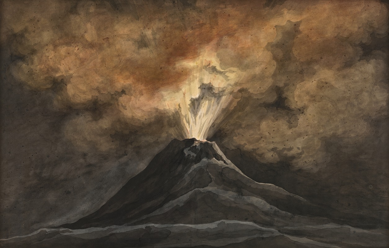 David Humbert de Superville - An erupting volcano by night