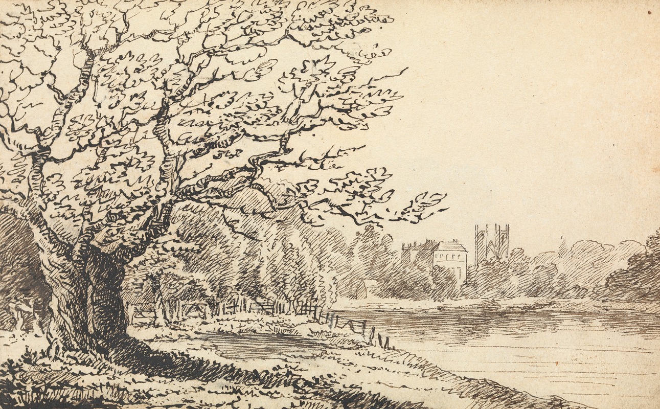 Thomas Bradshaw - Trees Alongside a River with Buildings in the Distance