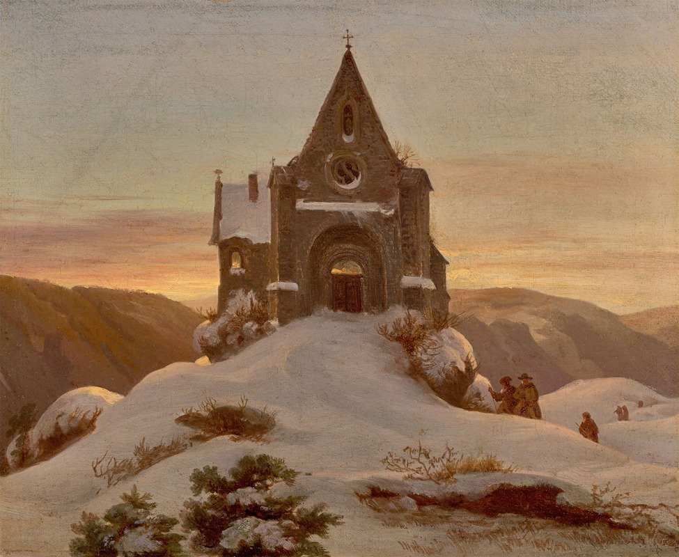 Ernst Ferdinand Oehme - Mountain chapel in Winter