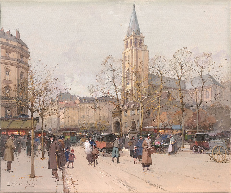 Eugène Galien-Laloue - Vue des boulevards à Saint-Germain-des-Prés