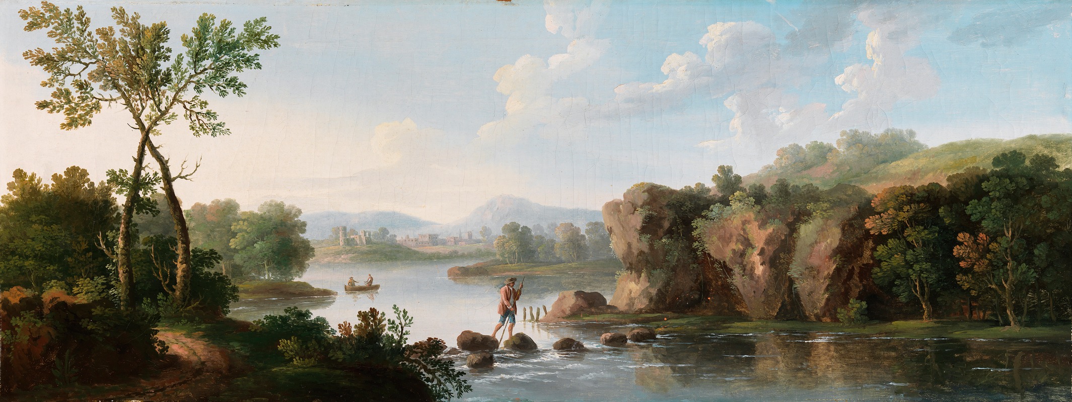 George Barret - A Landscape with a Man Fording a Stream