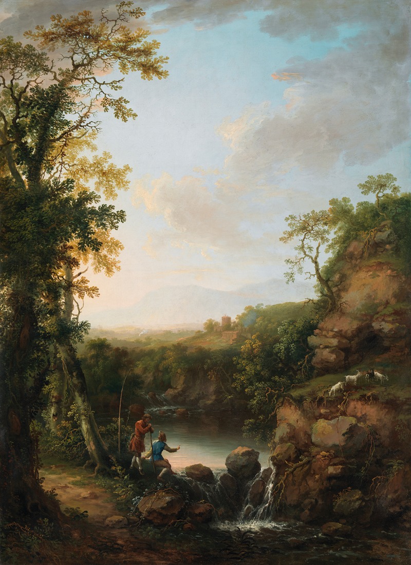 George Mullins - River Landscape with Fisherman