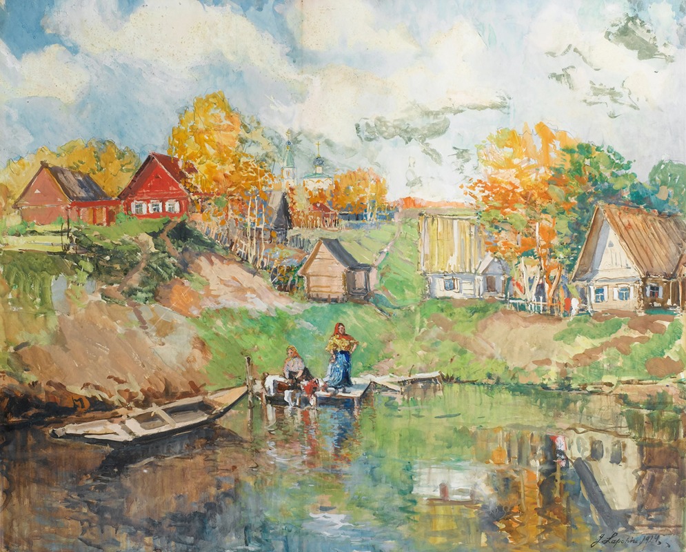 Georgy Alexandrovich Lapchine - Village au bord d’un lac en Russie