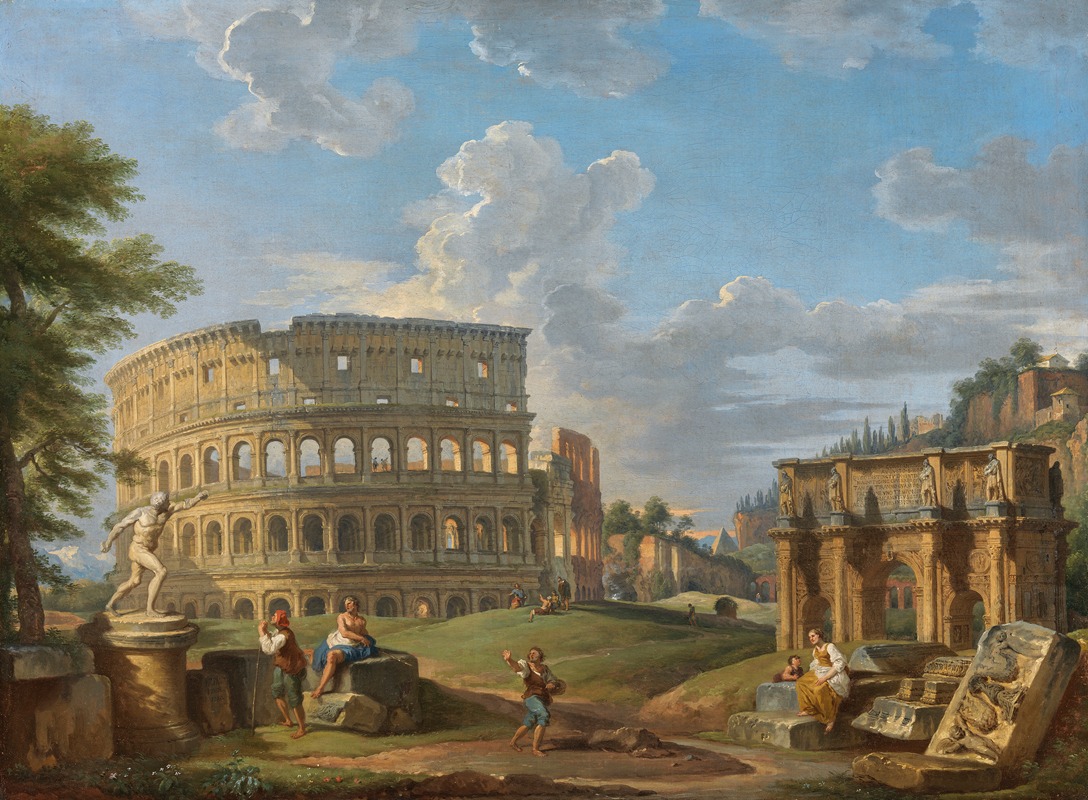 Giovanni Paolo Panini - Landscape with the Colosseum and Arch of Constantine, Rome