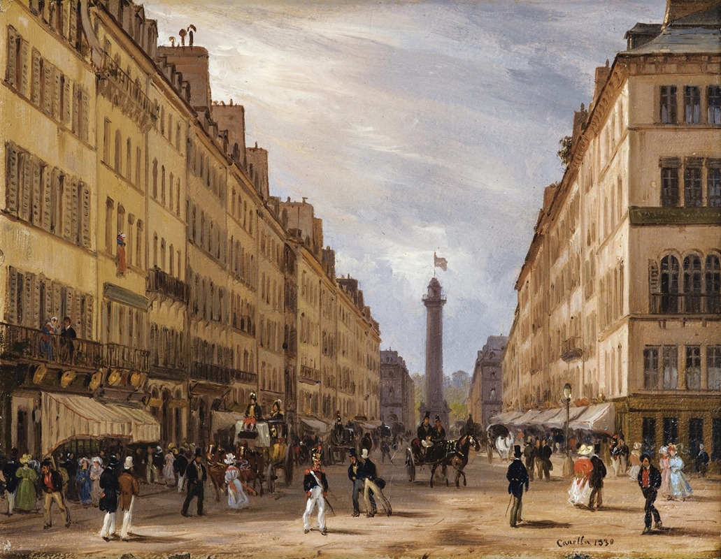 Giuseppe Canella - Paris, rue de la Paix, la place Vendôme à l’arrière-plan