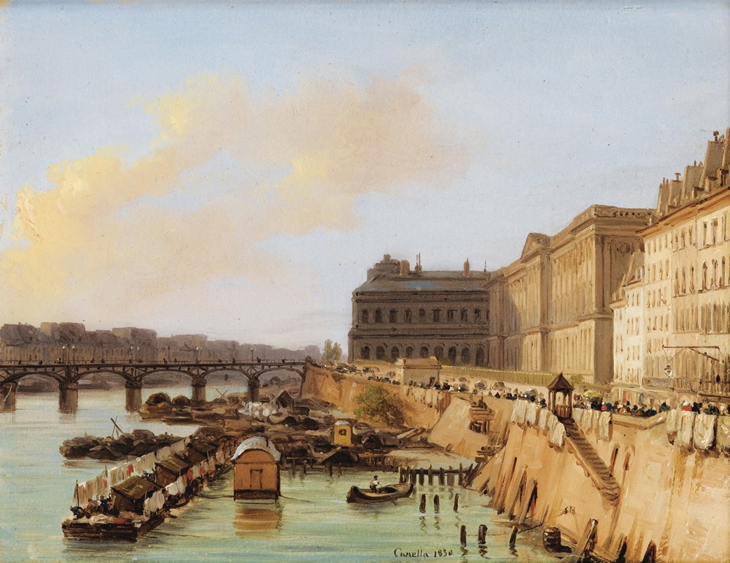 Giuseppe Canella - Paris, Vue de la Passerelle des Arts et du Louvre