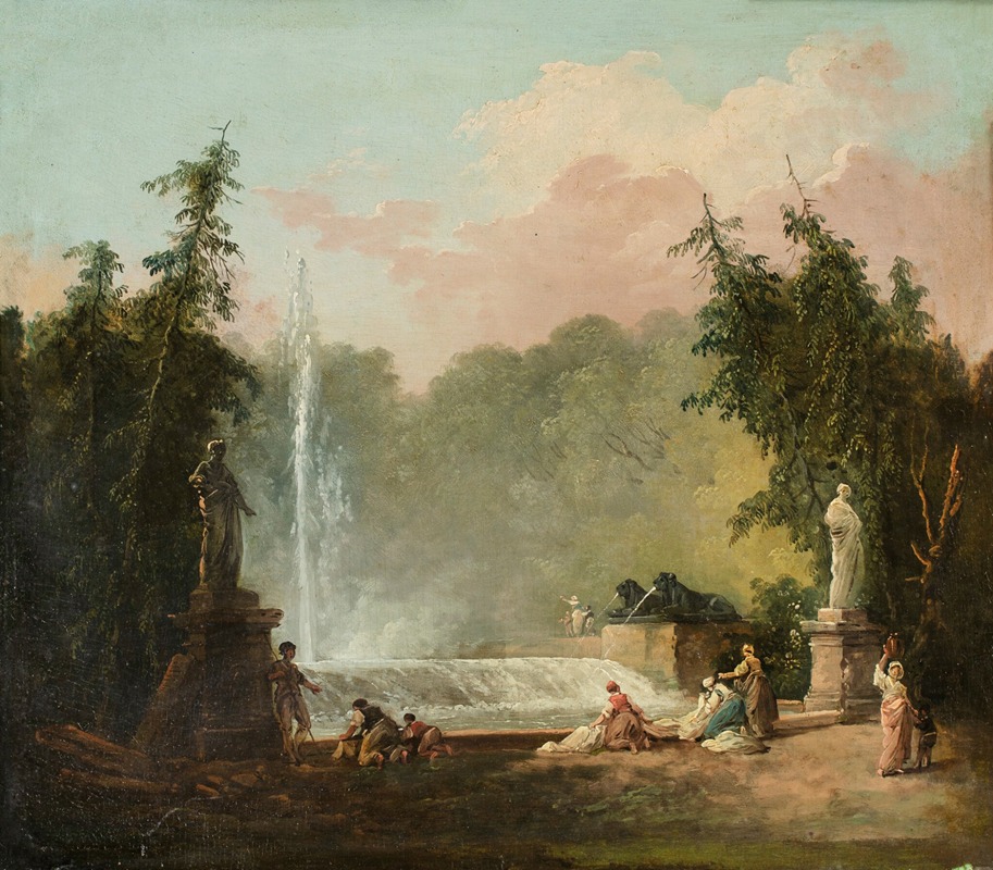 Hubert Robert - A fountain in a park