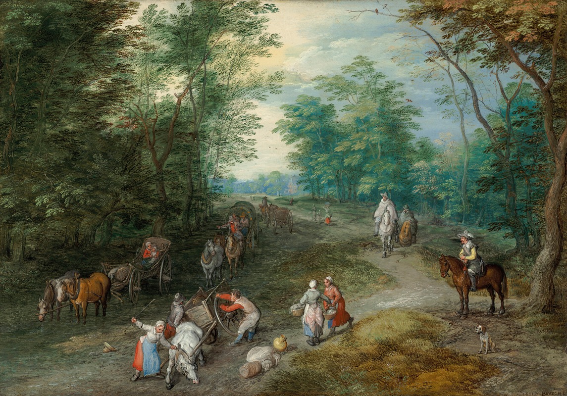 Jan Brueghel The Elder - Wooded landscape with travellers