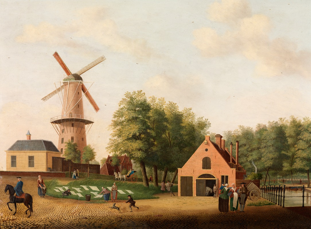 Jan Spaan - Village with a Windmill