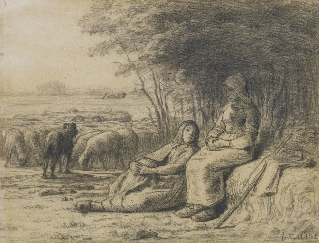 Jean-François Millet - Two Shepherdesses and their Flock