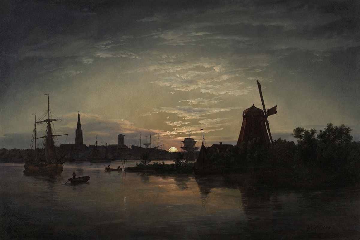 Johan Christian Dahl - Swinoujscie in the moonlight