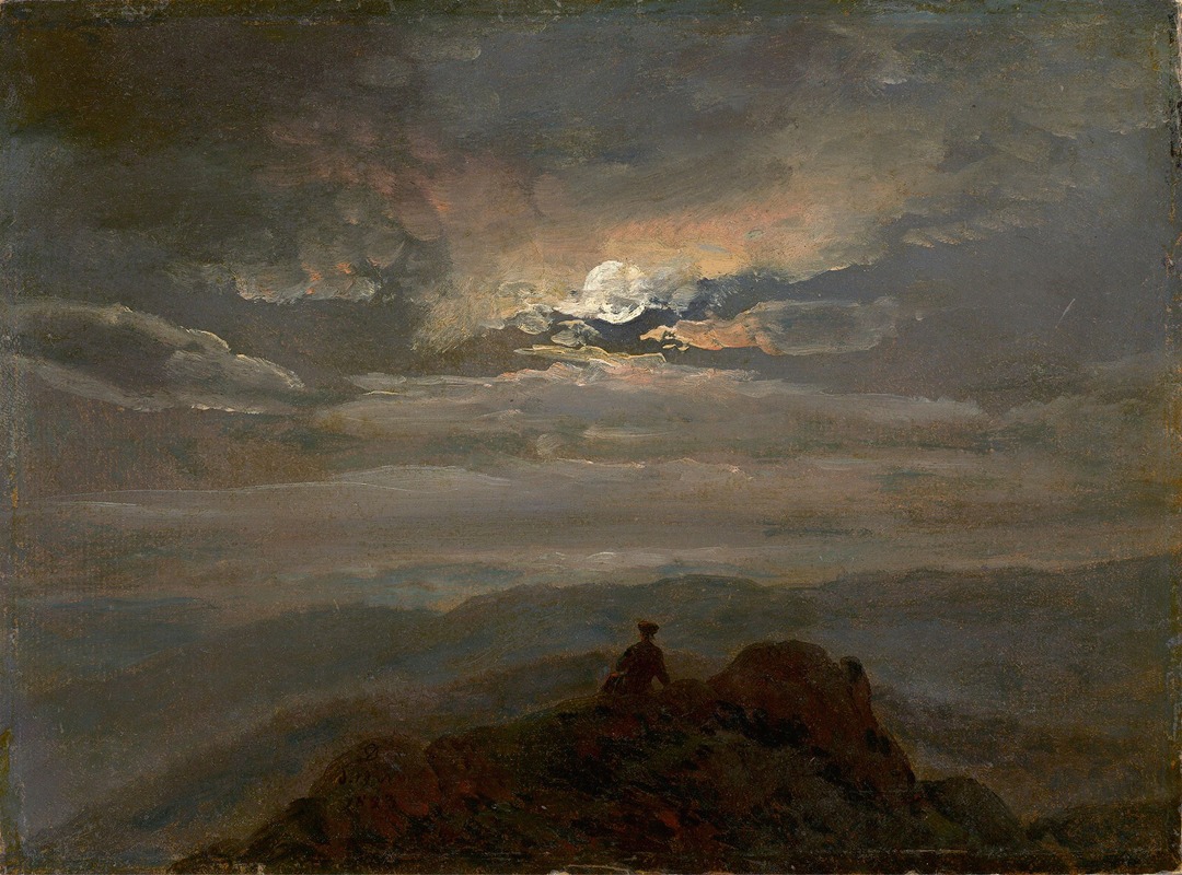 Johan Christian Dahl - Moonlit landscape (Wanderer on a Mountain Top)