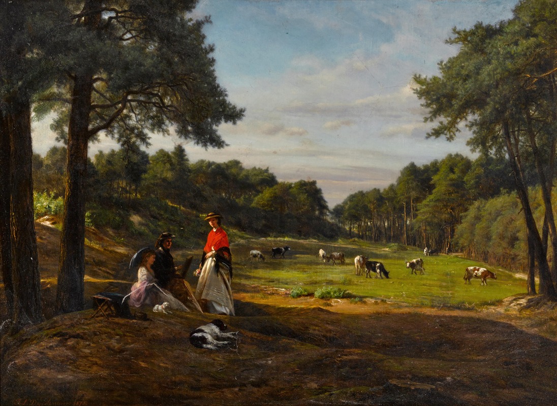 Josephus Laurentius Dyckmans - A pastoral landscape with figures sketching in the foreground