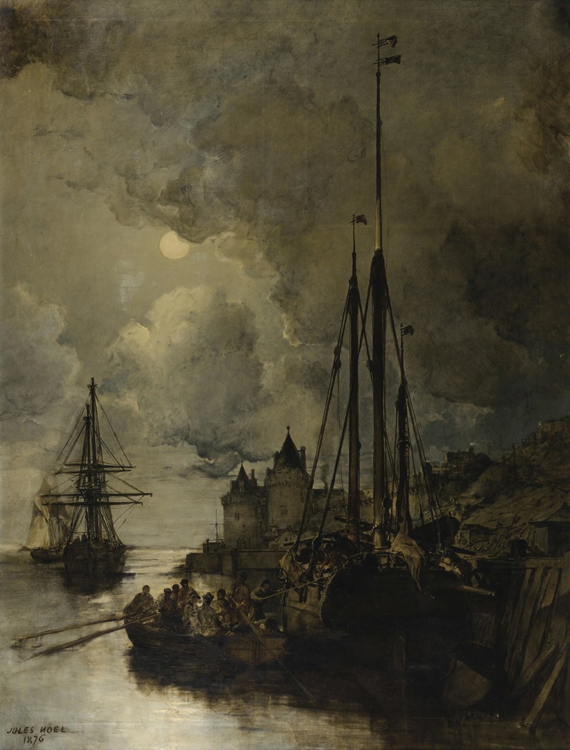 Jules-Achille Noël - Ville en bord de mer au clair de lune