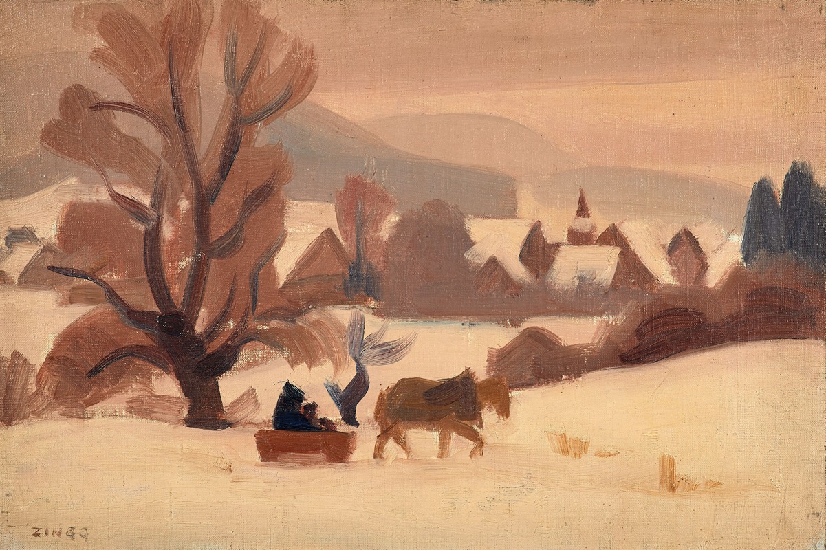 Jules Émile Zingg - Traineau dans un paysage enneigé