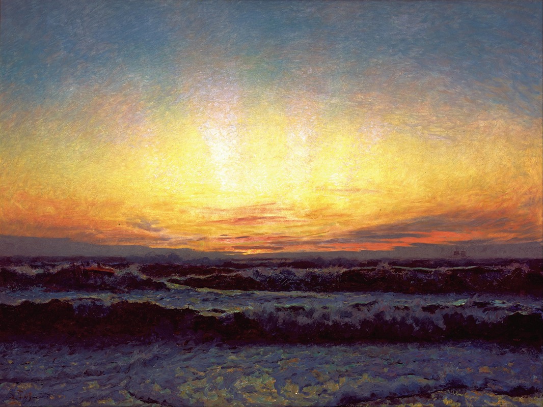 Laurits Tuxen - Vesterhavet i storm. Efter solnedgang. Højen