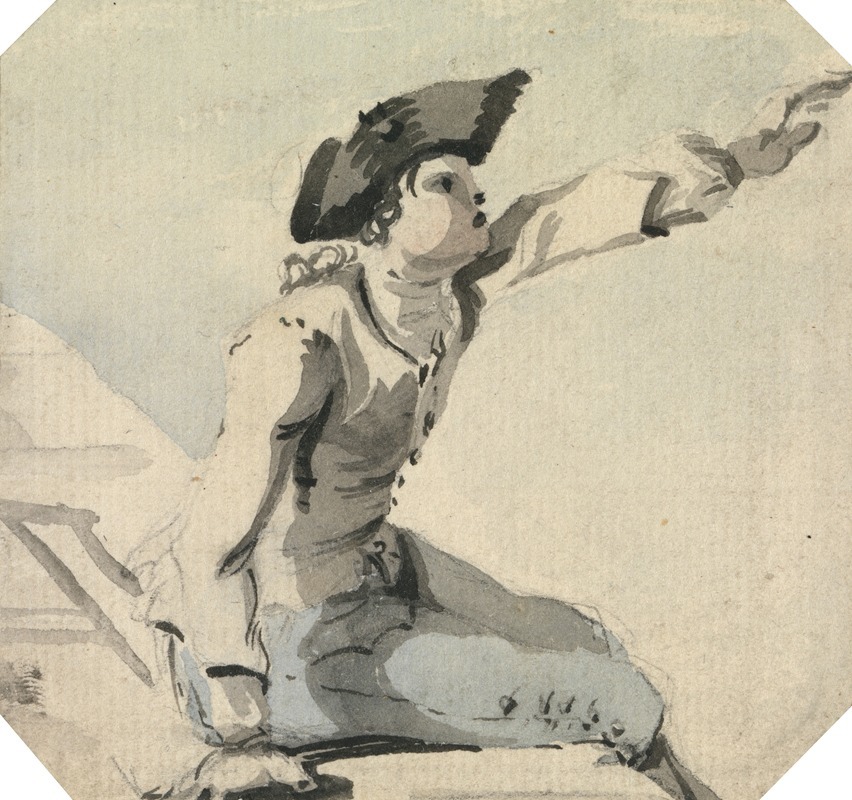 William Marlow - Man Seated on a Parapet Waving his Left Arm