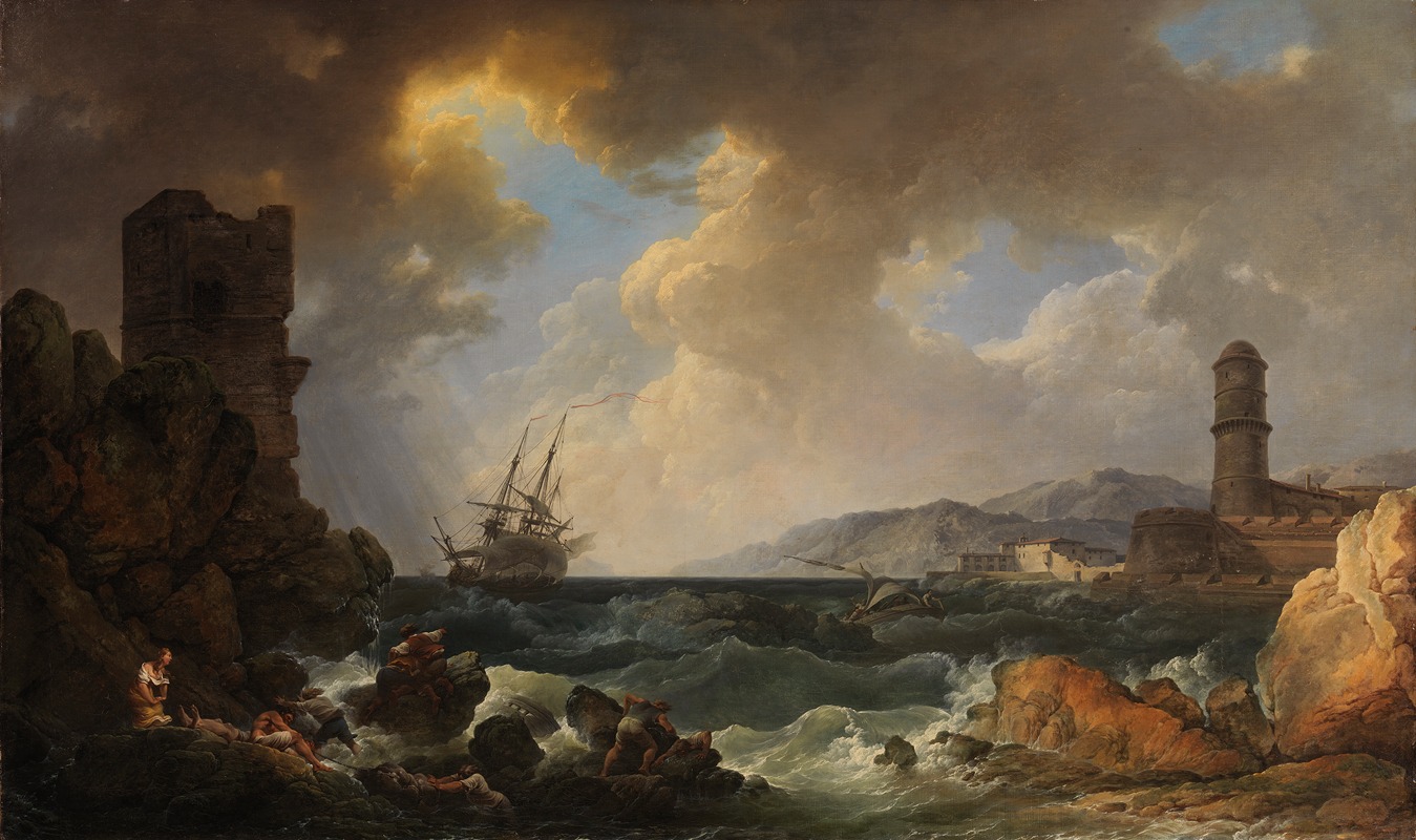 Philip James de Loutherbourg - A Storm at the Entrance of a Mediterranean Port