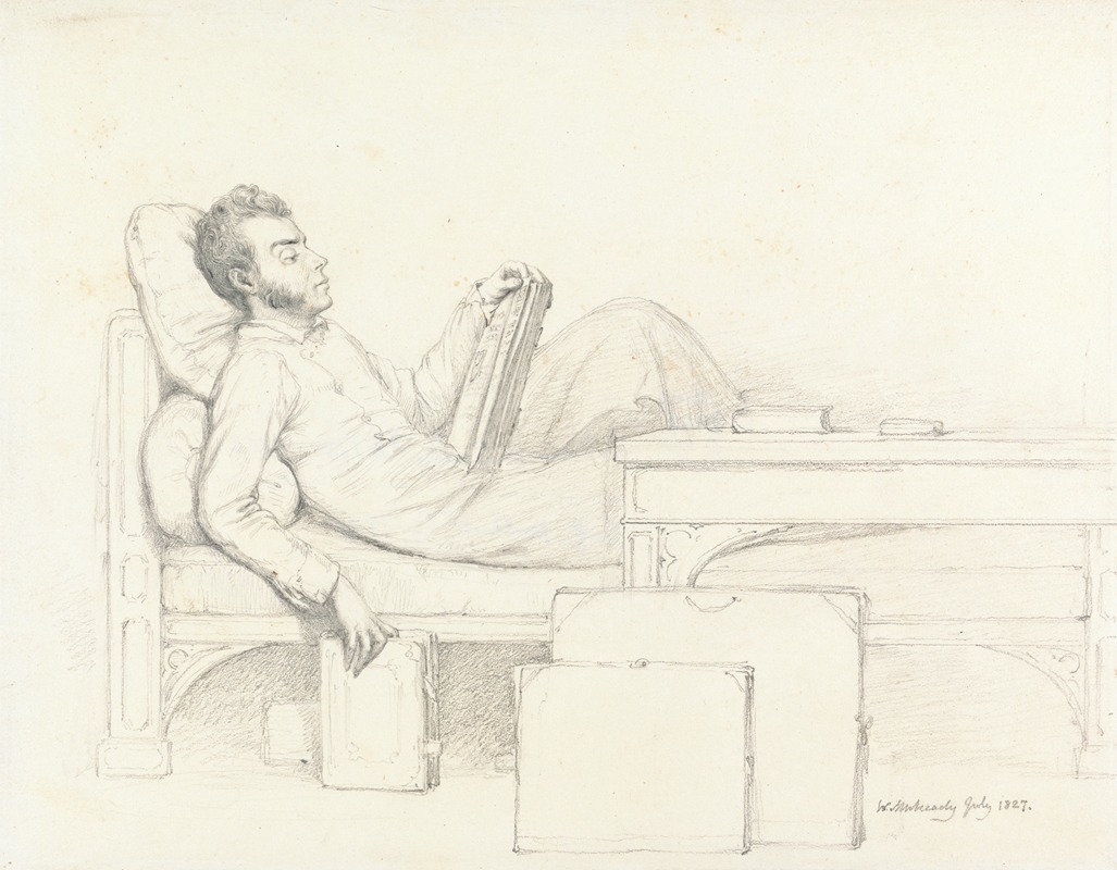 William Mulready - Self-Portrait of the Artist Reclining on a Gothic Couch Reading a Book