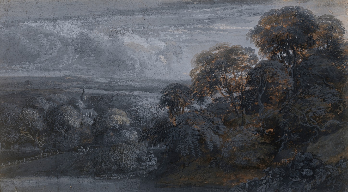 Pieter de With - A Wooded Landscape after Sunset