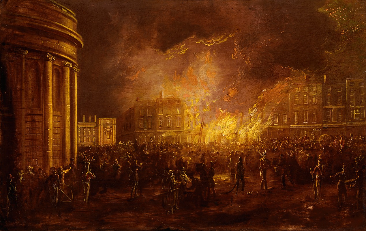 William Sadler the Younger - The Burning of the Arcade in College Green, Dublin