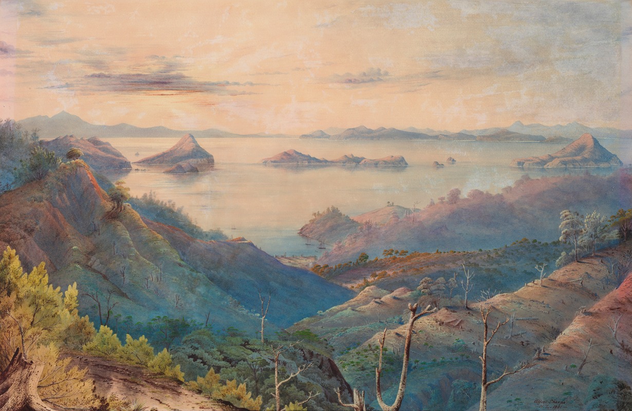 Alfred Sharpe - Sunset on the Kikowhakarere Gorges, at Coromandel