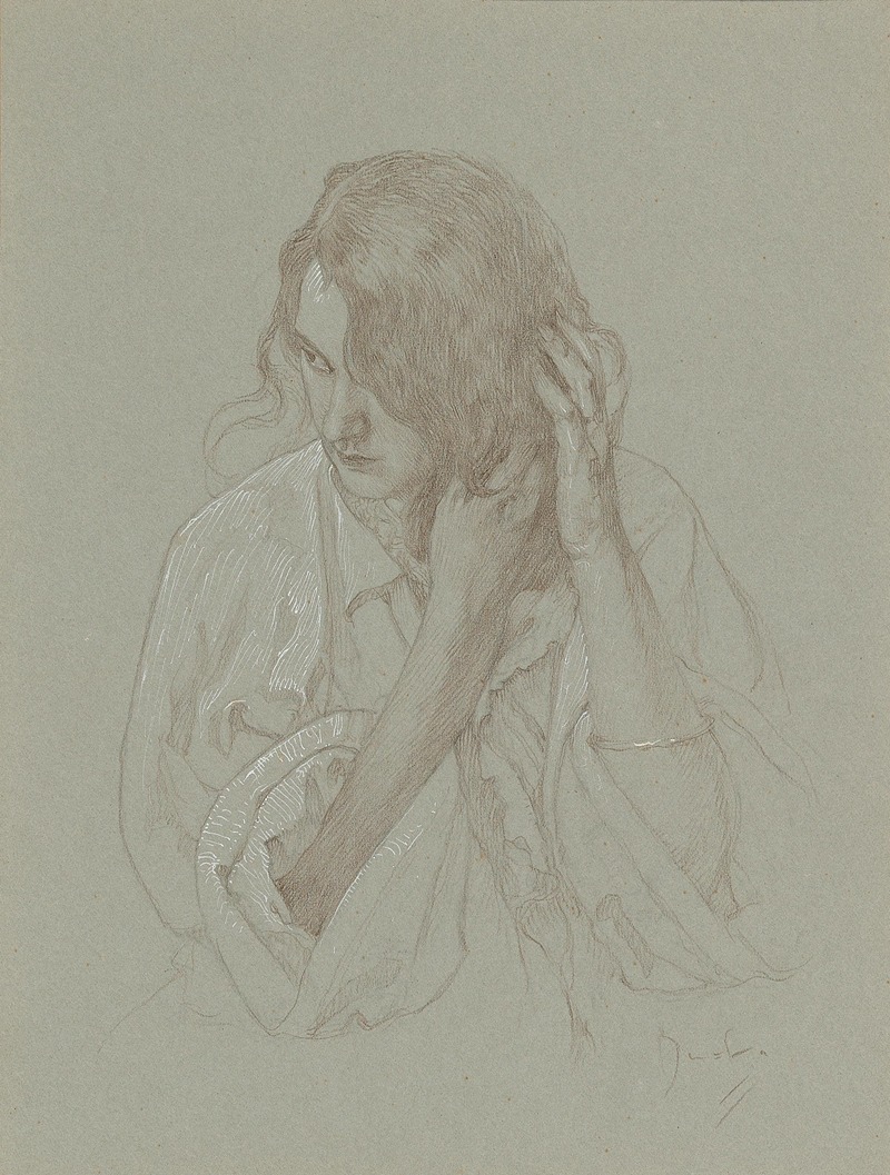 Alphonse Mucha - Portrait of a girl with hands in hair