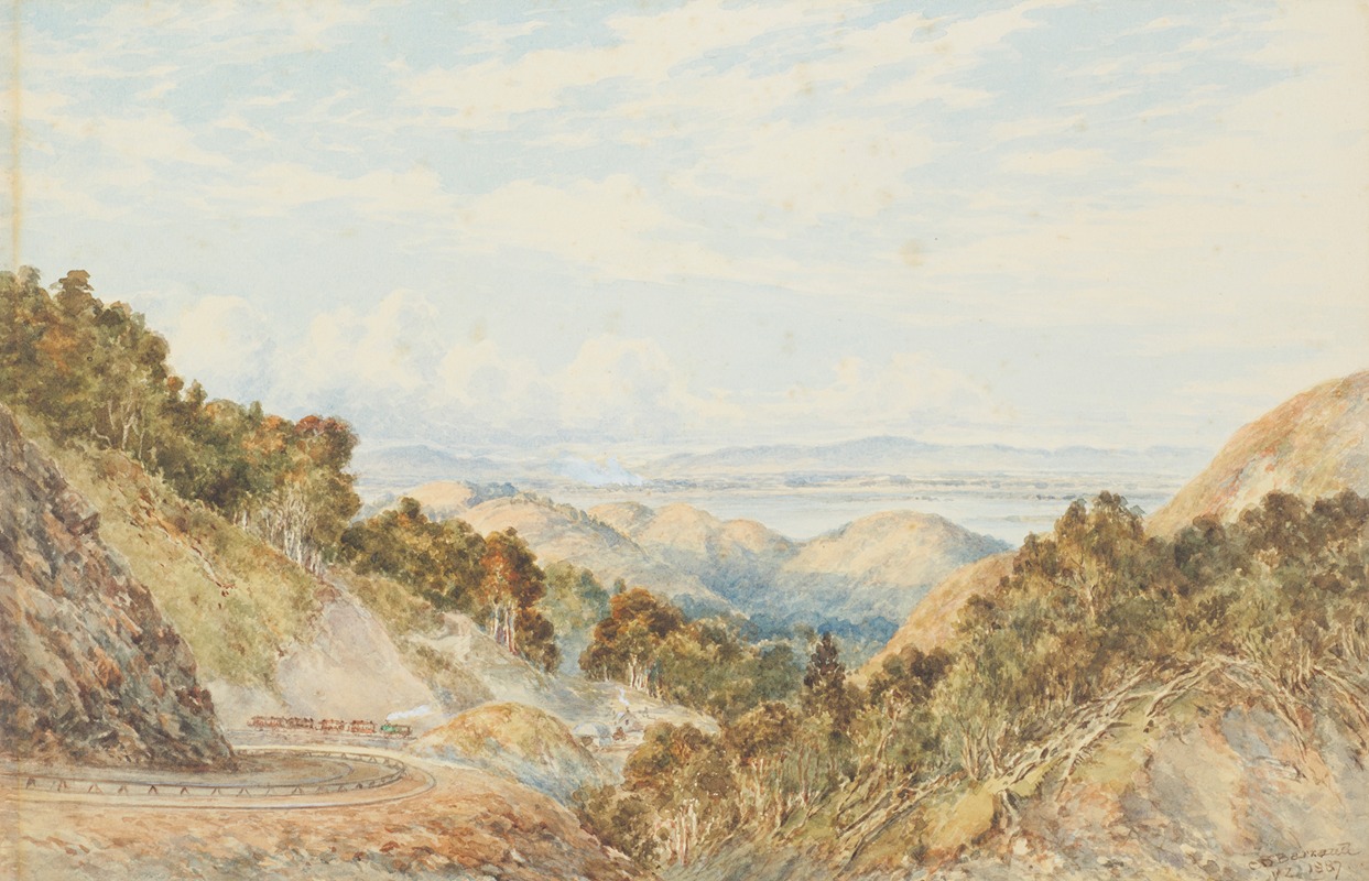 Charles Decimus Barraud - Rimutaka railway from above Cross Creek