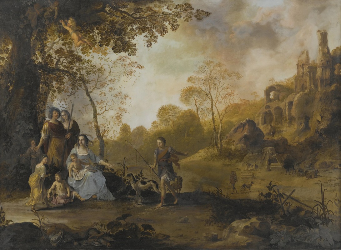 Dirck van der Lisse - An Allegorical Family Portrait in a Landscape