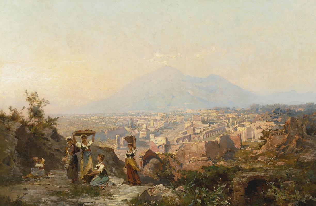 Franz Richard Unterberger - Figures on a Hill Overlooking Pompeii