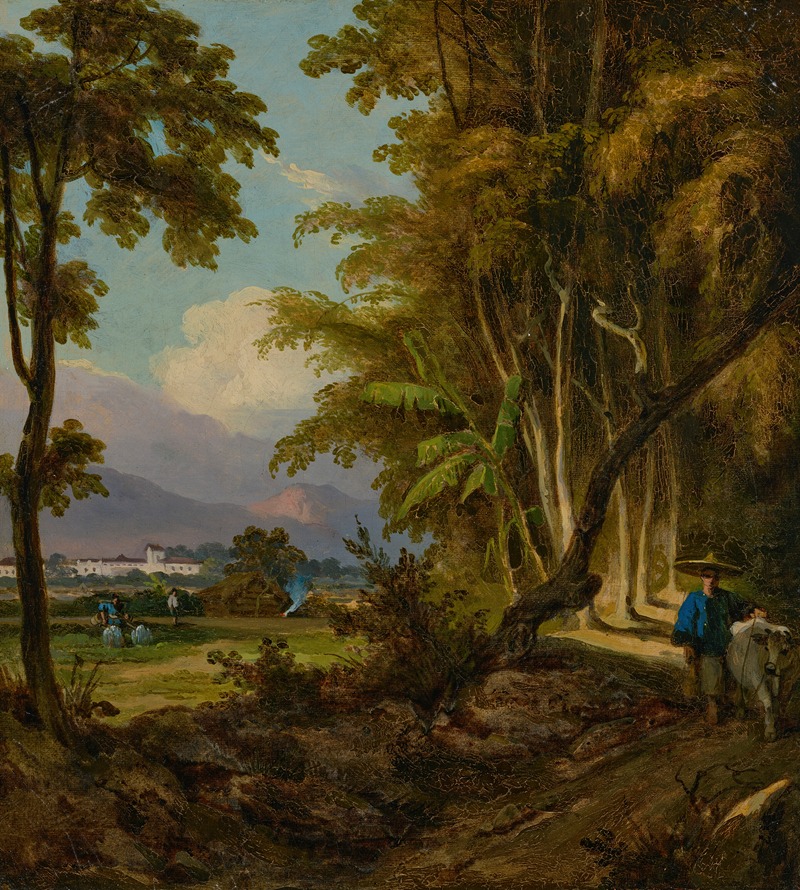 George Chinnery - A landscape in Macau with a herdsman walking along a track