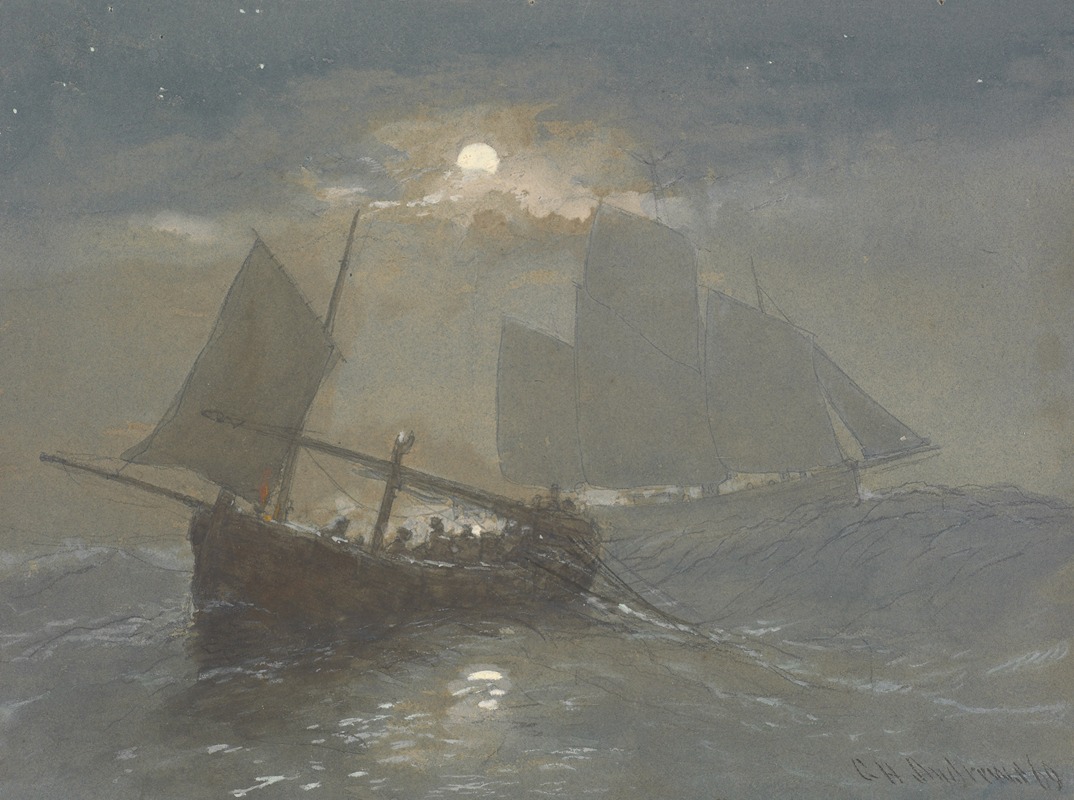 George Henry Andrews - Fishing boats in moonlight