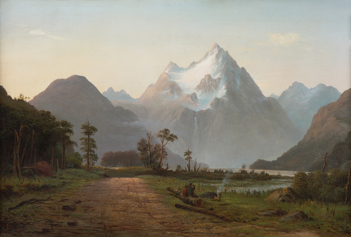 John Gibb - Two swaggers boiling a billy of tea, Milford Sound