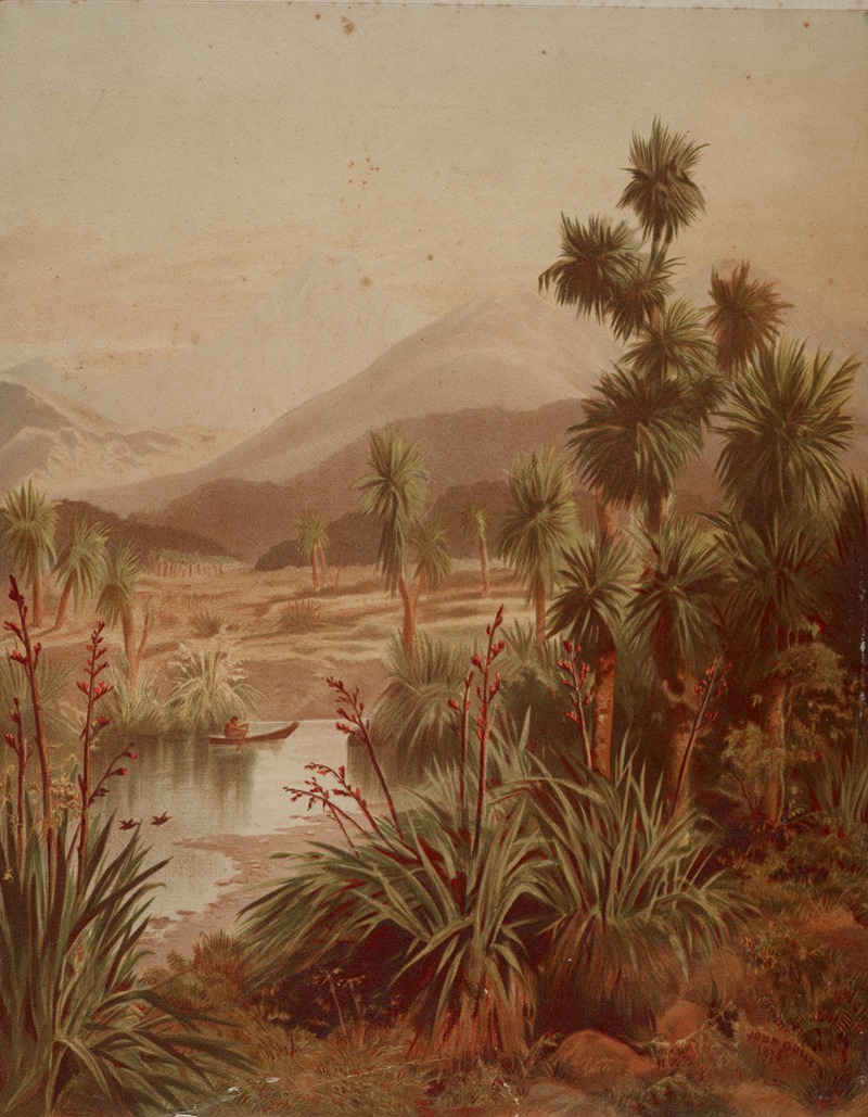 John Gully - Quiet reach of the Motueka River with Table Mountain in background, on west side of Blind Bay, Nelson