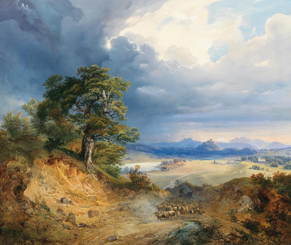 Joseph Holzer - A Carpathian Landscape with a Shepherd and His Cattle