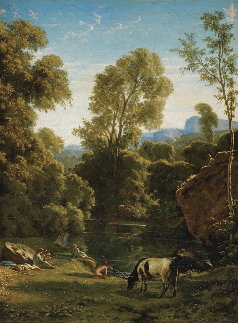 Jean-Paul Flandrin - Paysage classique avec personnages près d’un lac